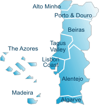 Map of Portugal - Accommodation - Regions
